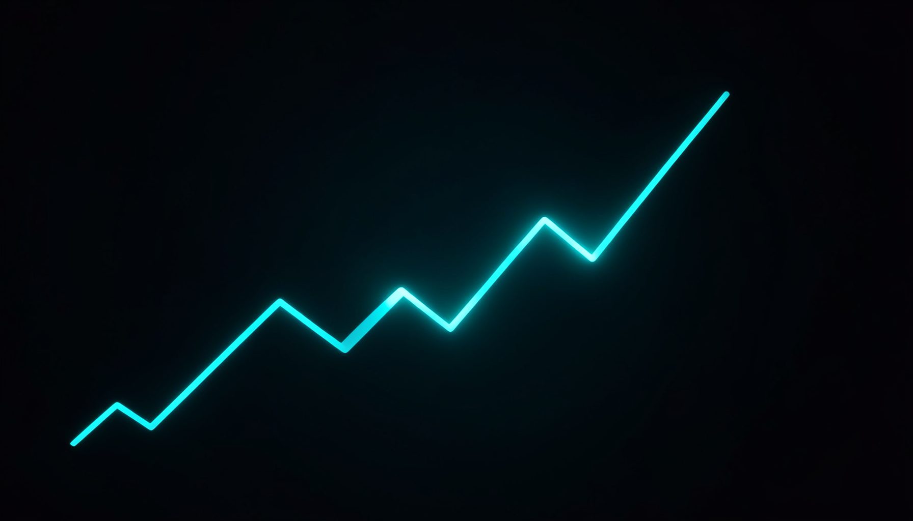 Abstract upward-trending line chart on dark background with cyan accent glow, clean and minimal financial aesthetic