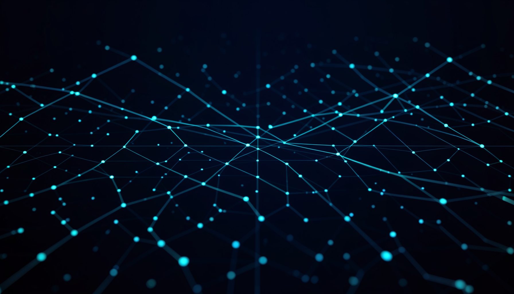 Dark abstract financial grid with glowing cyan and blue data nodes, deep navy background, sleek and modern mood